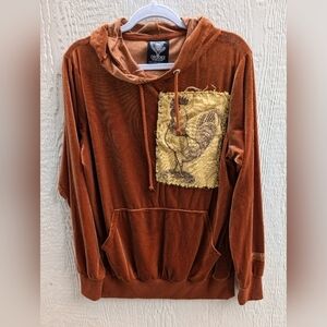 Crooks & Castles Rooster Orange Velour Velvet Sweatshirt Hoodie Size Small